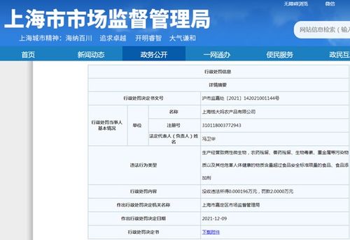 上海钱大妈农产品公司经营不合格食品被罚款2万元