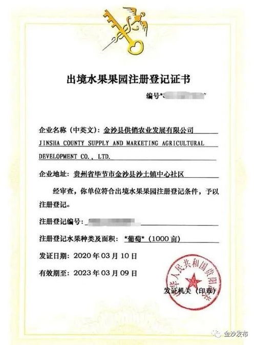 贵州首家沙土中心精品葡萄园完成出境注册登记，为办理各类内资公司注册提供示范